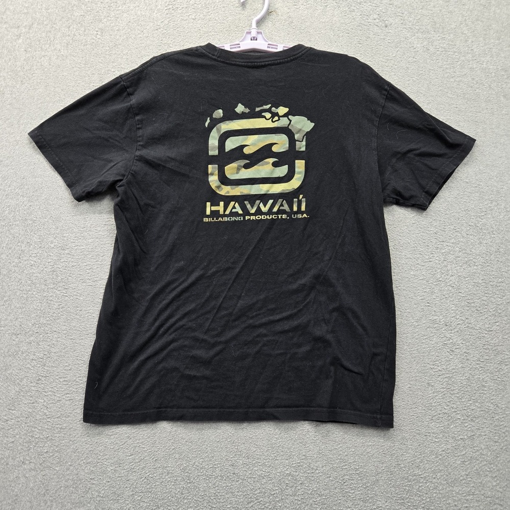 Billabong Men Shirt LARGE Black Graphic Hawaii Logo Tee Short Sleeve